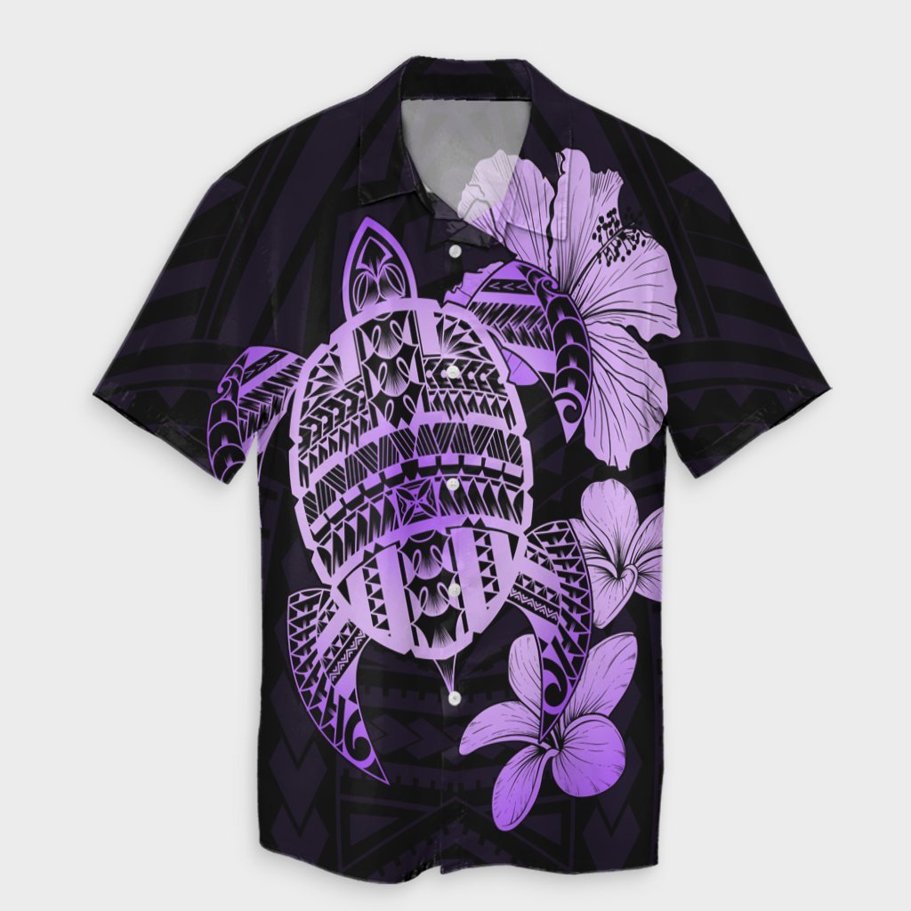 Hawaiian Kanaka Hibiscus Plumeria Mix Polynesian Turtle Hawaiian Shirt - Violet - AH Unisex Black - Polynesian Pride