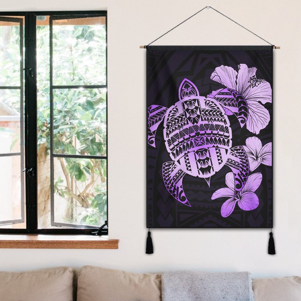 Hawaiian Kanaka Hibiscus Plumeria Mix Polynesian Turtle Hanging Poster - Violet - AH - Polynesian Pride