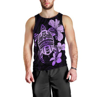 Hawaiian Kanaka Hibiscus Plumeria Mix Polynesian Turtle Tank Top - Violet - AH Black - Polynesian Pride