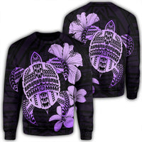Hawaiian Kanaka Hibiscus Plumeria Mix Polynesian Turtle Sweatshirt - Violet - AH Unisex Black - Polynesian Pride