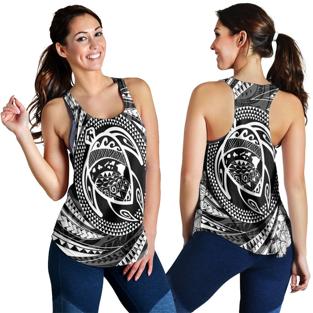 Hawaiian Kanaka Honu Hibiscus Tornando Polynesian Racerback Tank - AH Black - Polynesian Pride