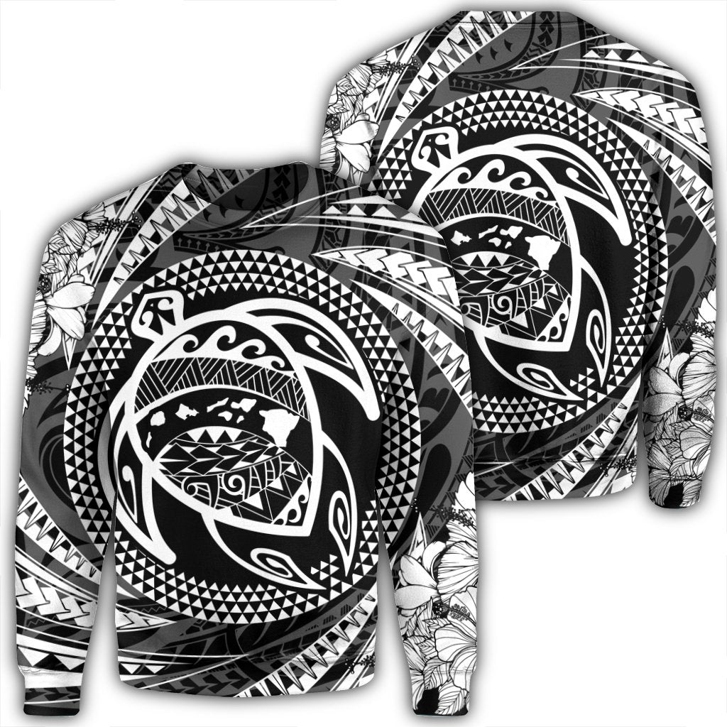 Hawaiian Kanaka Honu Hibiscus Tornando Polynesian Sweatshirt - AH Unisex Black - Polynesian Pride