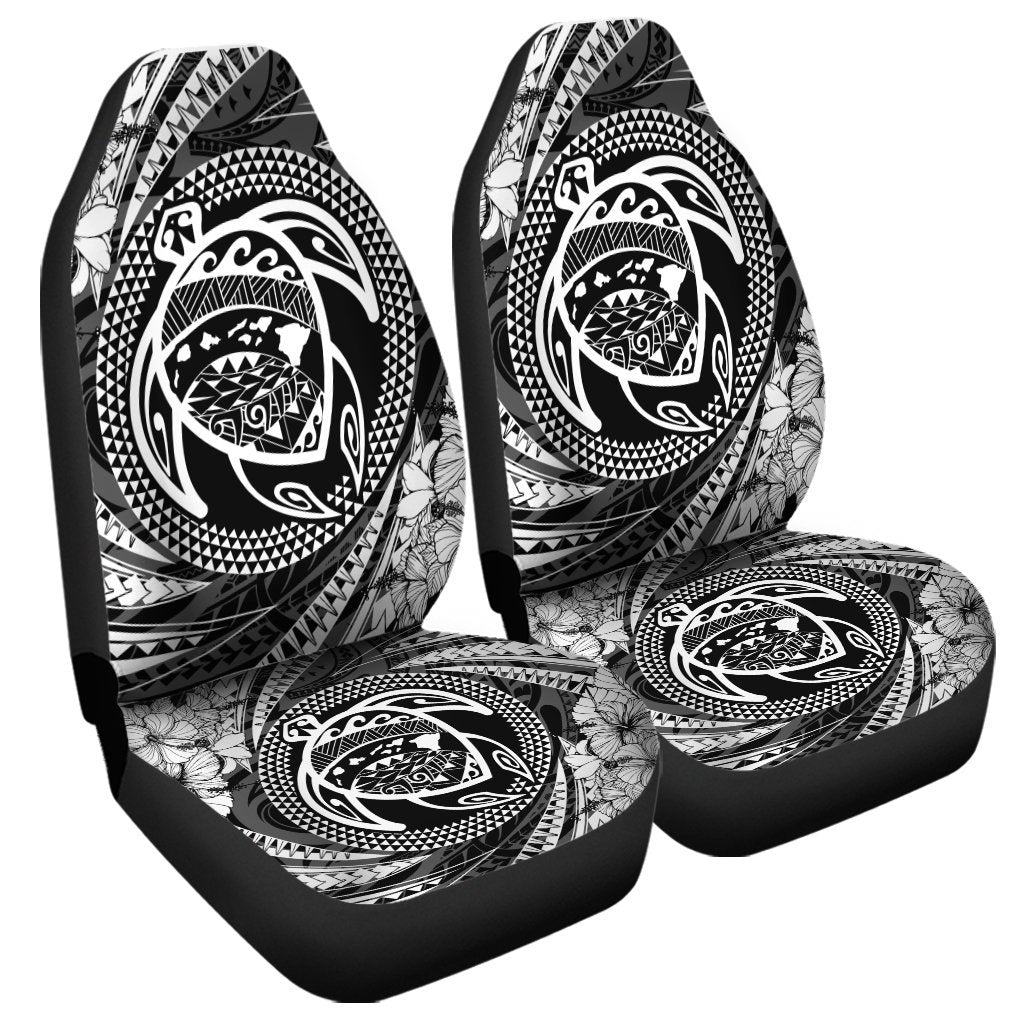 Hawaiian Kanaka Honu Hibiscus Tornando Polynesian Car Seat Covers - AH Universal Fit Black - Polynesian Pride