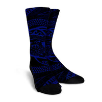 Hawaiian Kanaka Honu Hibiscus Tornando Polynesian Blue Crew Socks - AH - Polynesian Pride