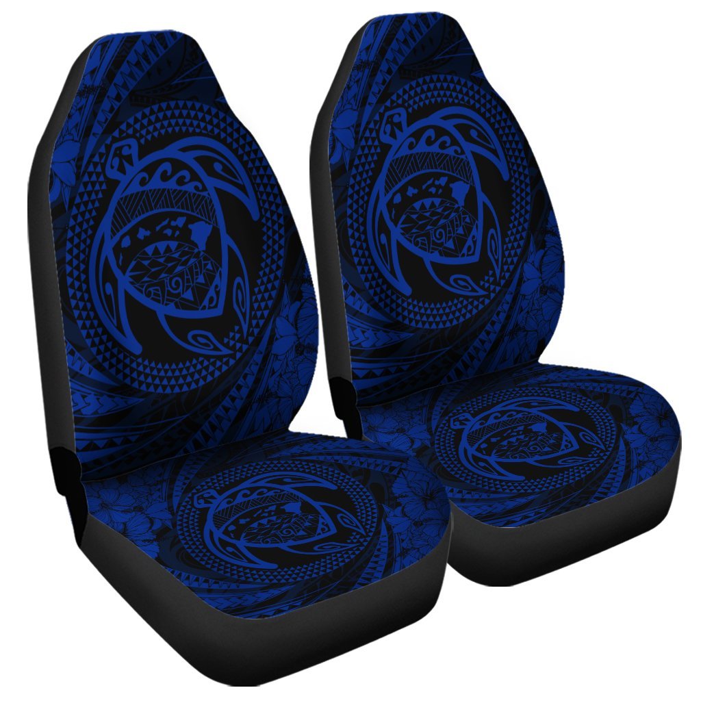 Hawaiian Kanaka Honu Hibiscus Tornando Polynesian Blue Car Seat Covers - AH Universal Fit Black - Polynesian Pride