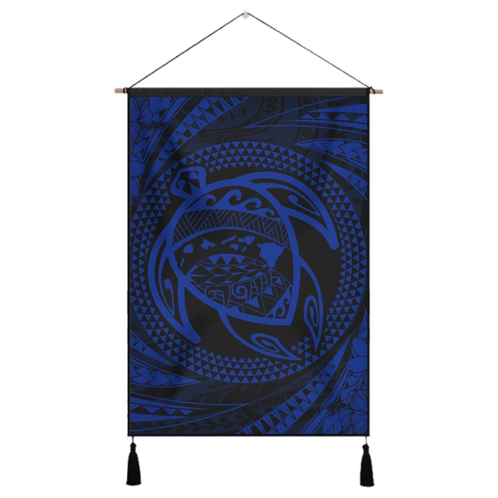 Hawaiian Kanaka Honu Hibiscus Tornando Polynesian Blue Hanging Poster - AH Hanging Poster Cotton And Linen - Polynesian Pride