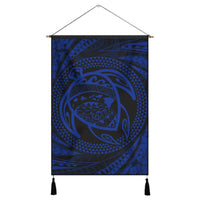 Hawaiian Kanaka Honu Hibiscus Tornando Polynesian Blue Hanging Poster - AH Hanging Poster Cotton And Linen - Polynesian Pride
