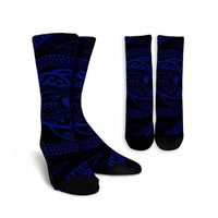 Hawaiian Kanaka Honu Hibiscus Tornando Polynesian Blue Crew Socks - AH Crew Socks White - Polynesian Pride