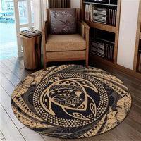 Hawaiian Kanaka Honu Hibiscus Tornando Polynesian Gold Round Carpet - AH - Polynesian Pride