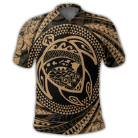 Hawaiian Kanaka Honu Hibiscus Tornando Polynesian Gold Polo Shirt - Polynesian Pride