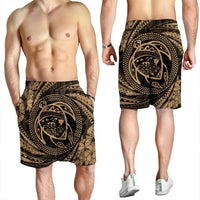 Hawaiian Kanaka Honu Hibiscus Tornando Polynesian Gold Men's Shorts - AH - Polynesian Pride