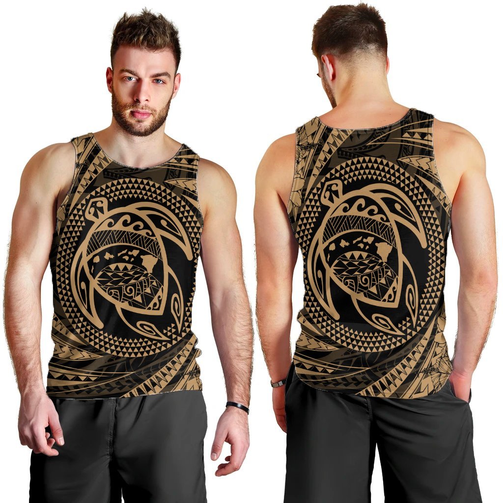 Hawaiian Kanaka Honu Hibiscus Tornando Polynesian Gold Tank Top - AH - Polynesian Pride