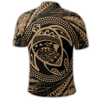 Hawaiian Kanaka Honu Hibiscus Tornando Polynesian Gold Polo Shirt - Polynesian Pride