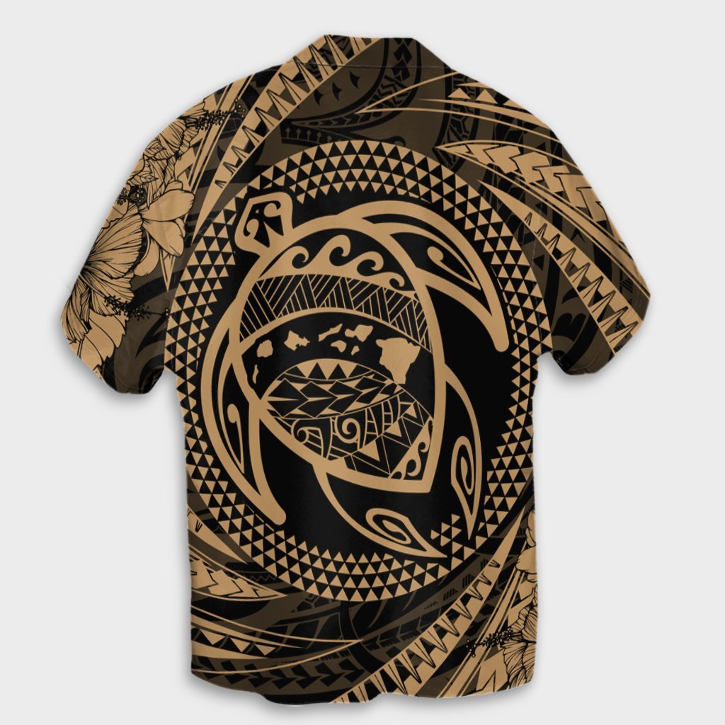 Hawaiian Kanaka Honu Hibiscus Tornando Polynesian Gold Hawaiian Shirt - AH - Polynesian Pride