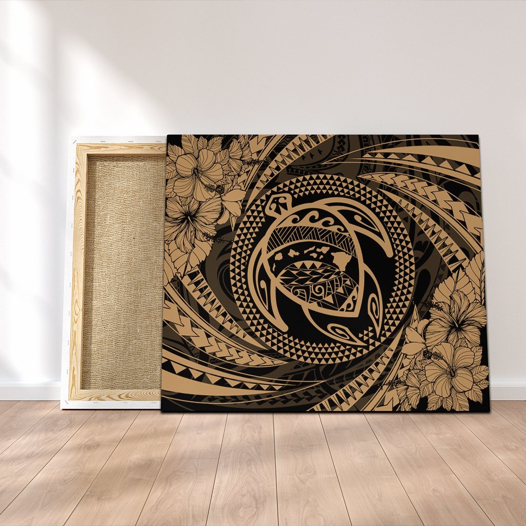 Hawaiian Kanaka Honu Hibiscus Tornando Polynesian Gold Canvas - AH Canvas Poly-cotton - Polynesian Pride