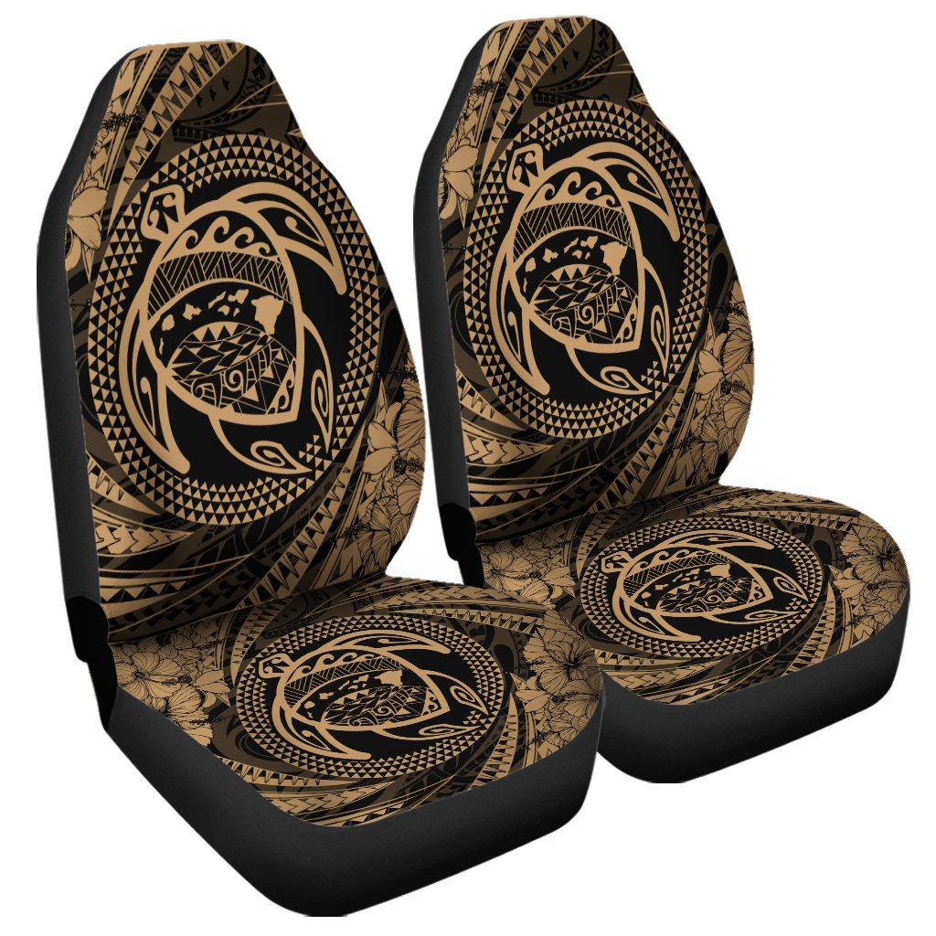 Hawaiian Kanaka Honu Hibiscus Tornando Polynesian Gold Car Seat Covers - AH Universal Fit Black - Polynesian Pride