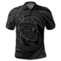 Hawaiian Kanaka Honu Hibiscus Tornando Polynesian Gray Polo Shirt - Polynesian Pride
