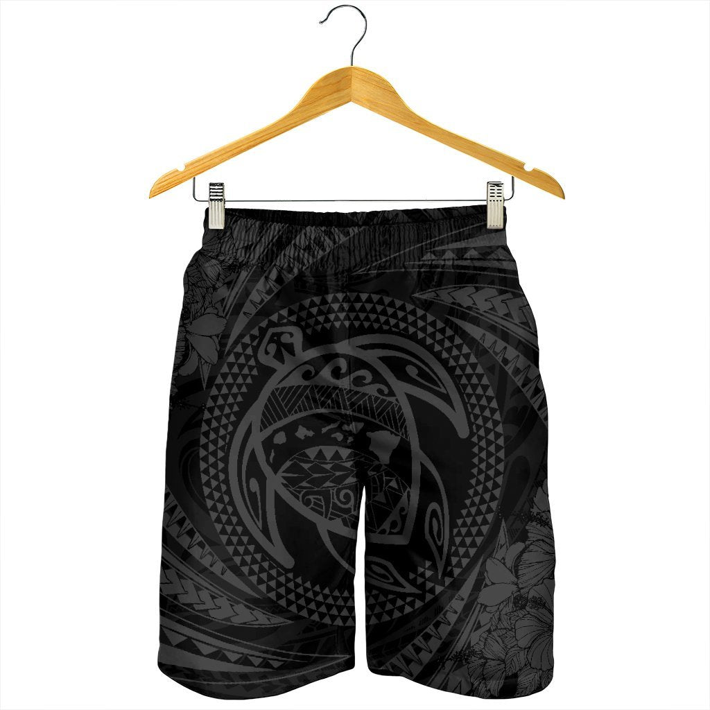 Hawaiian Kanaka Honu Hibiscus Tornando Polynesian Gray Men's Shorts - AH - Polynesian Pride