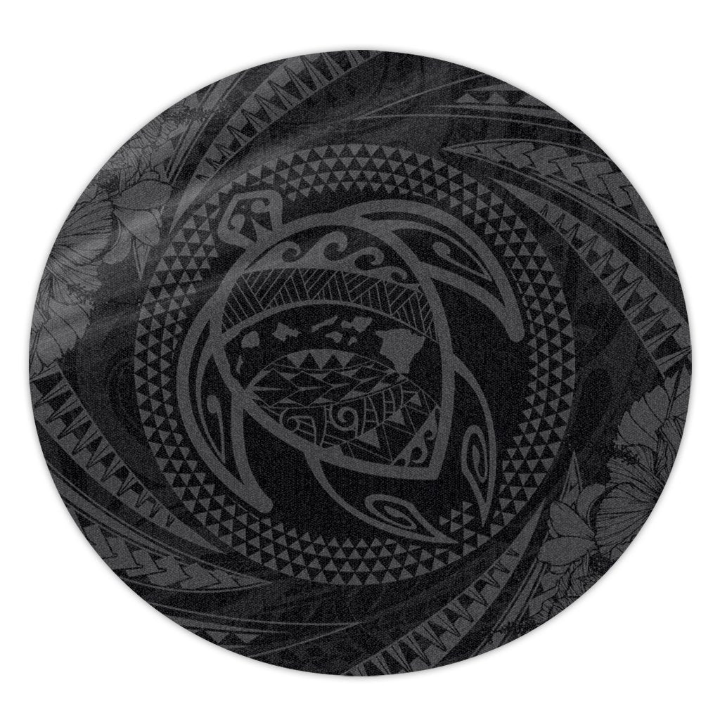 Hawaiian Kanaka Honu Hibiscus Tornando Polynesian Gray Round Carpet - AH Round Carpet Luxurious Plush - Polynesian Pride