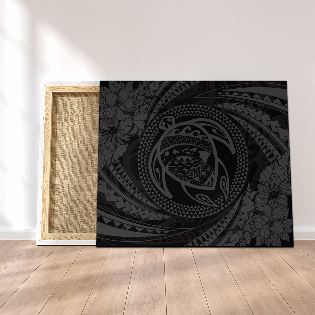 Hawaiian Kanaka Honu Hibiscus Tornando Polynesian Gray Canvas - AH Canvas Poly-cotton - Polynesian Pride