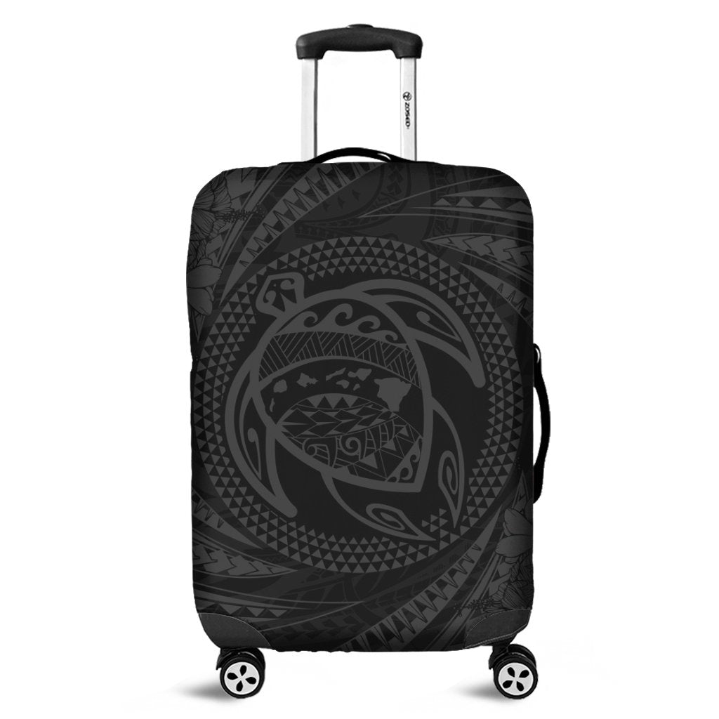 Hawaiian Kanaka Honu Hibiscus Tornando Polynesian Gray Luggage Covers - AH Black - Polynesian Pride