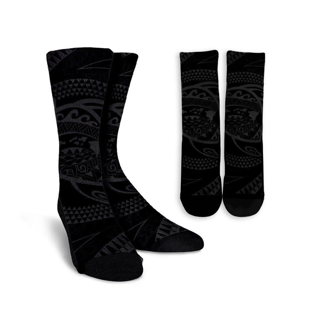 Hawaiian Kanaka Honu Hibiscus Tornando Polynesian Gray Crew Socks - AH Crew Socks White - Polynesian Pride