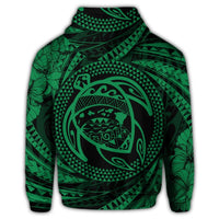 Hawaiian Kanaka Honu Hibiscus Tornando Polynesian Green Hoodie - Polynesian Pride
