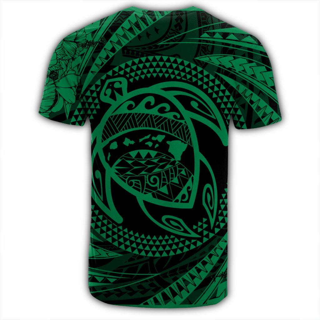 Hawaiian Kanaka Honu Hibiscus Tornando Polynesian Green T Shirt - Polynesian Pride
