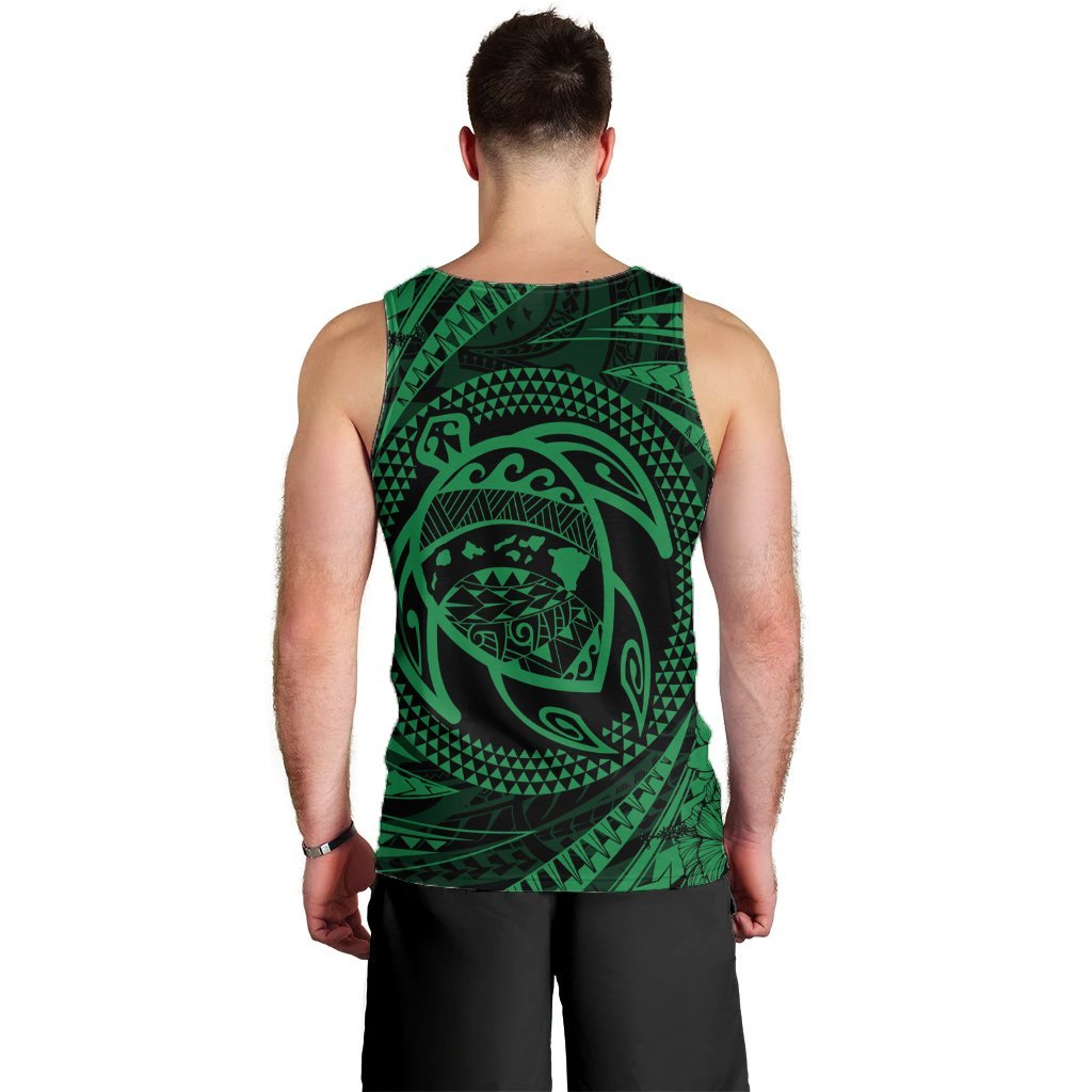 Hawaiian Kanaka Honu Hibiscus Tornando Polynesian Green Tank Top - AH - Polynesian Pride
