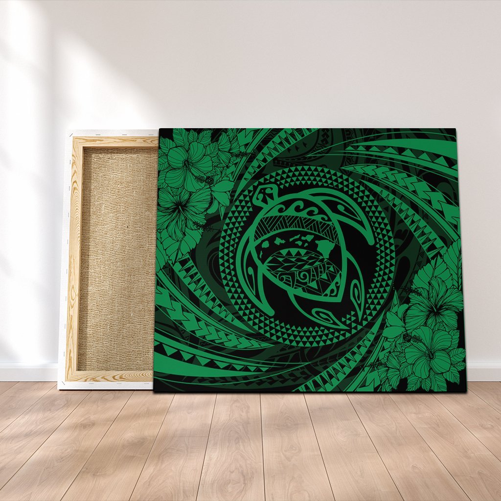 Hawaiian Kanaka Honu Hibiscus Tornando Polynesian Green Canvas - AH Canvas Poly-cotton - Polynesian Pride