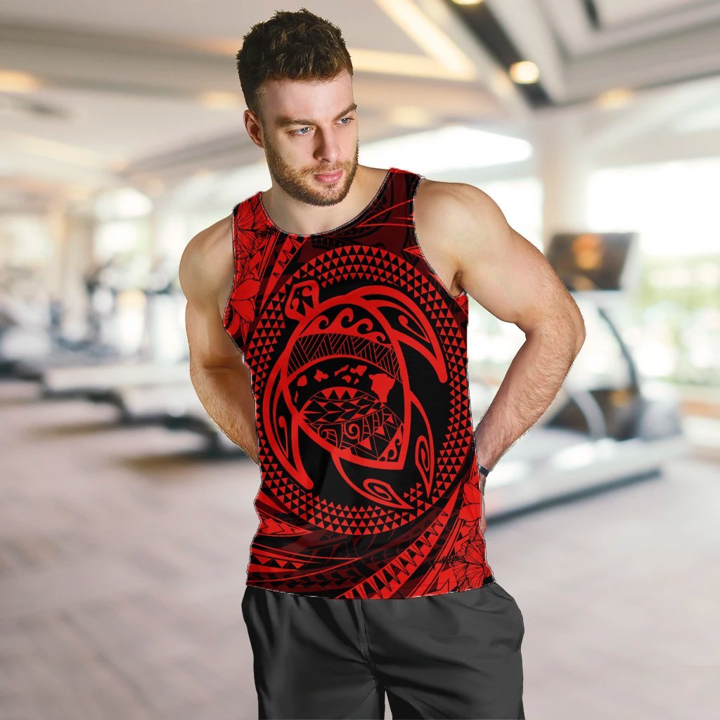Hawaiian Kanaka Honu Hibiscus Tornando Polynesian Red Tank Top - AH - Polynesian Pride