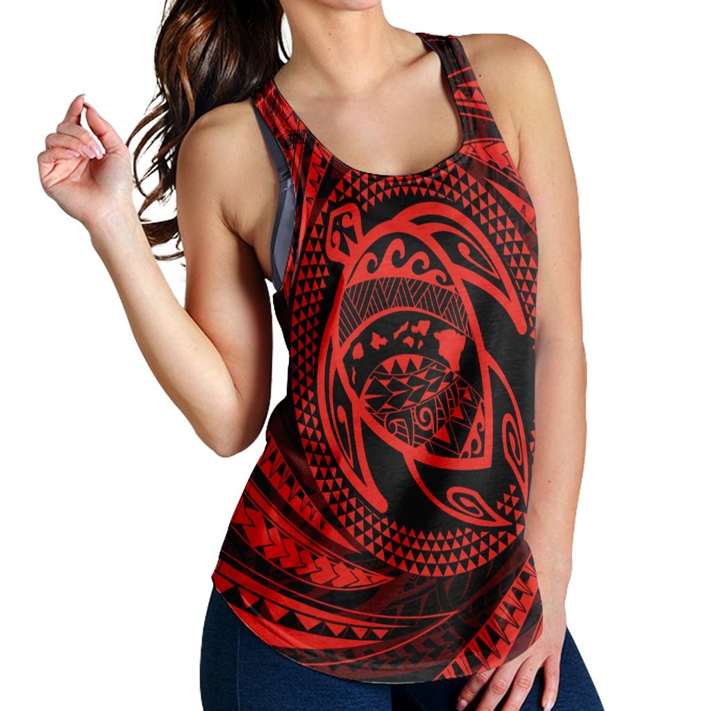 Hawaiian Kanaka Honu Hibiscus Tornando Polynesian Red Racerback Tank - AH - Polynesian Pride