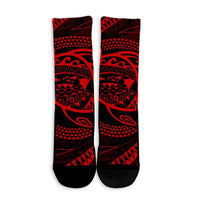 Hawaiian Kanaka Honu Hibiscus Tornando Polynesian Red Crew Socks - AH - Polynesian Pride