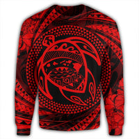Hawaiian Kanaka Honu Hibiscus Tornando Polynesian Red Sweatshirt - AH - Polynesian Pride