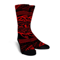 Hawaiian Kanaka Honu Hibiscus Tornando Polynesian Red Crew Socks - AH - Polynesian Pride