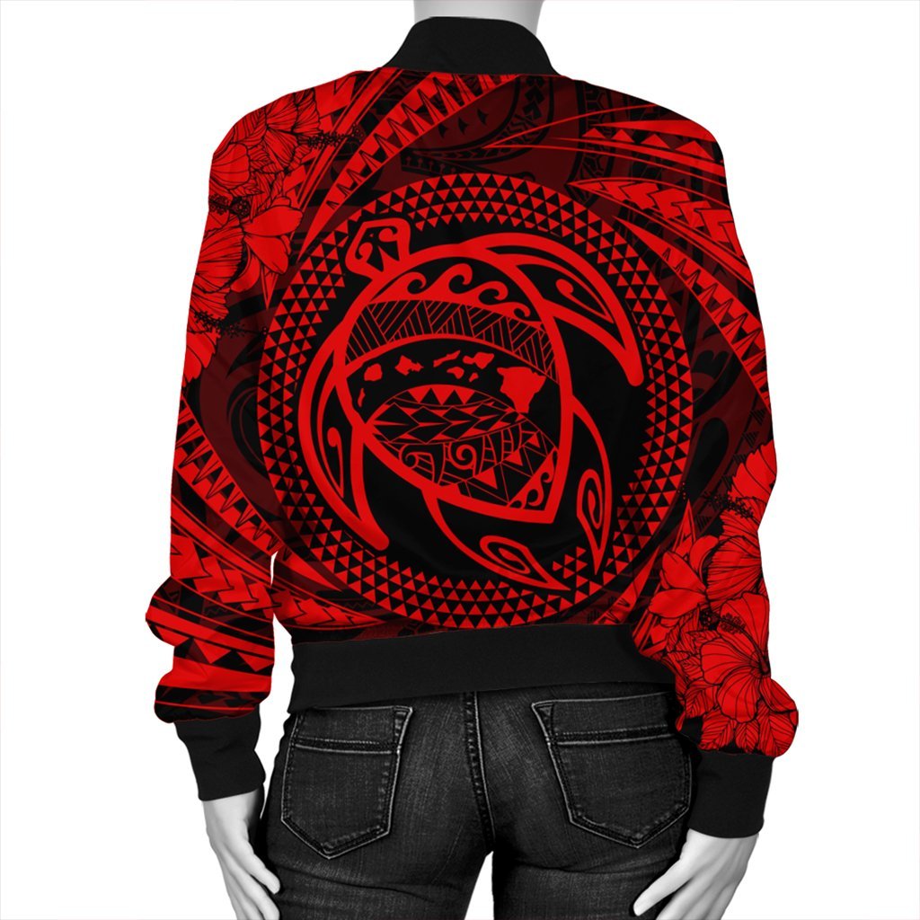 Hawaiian Kanaka Honu Hibiscus Tornando Polynesian Red Bomber Jacket - AH - Polynesian Pride