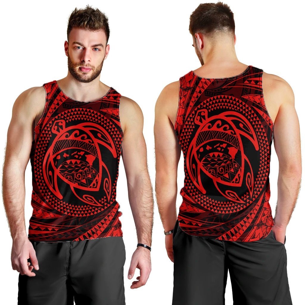 Hawaiian Kanaka Honu Hibiscus Tornando Polynesian Red Tank Top - AH - Polynesian Pride