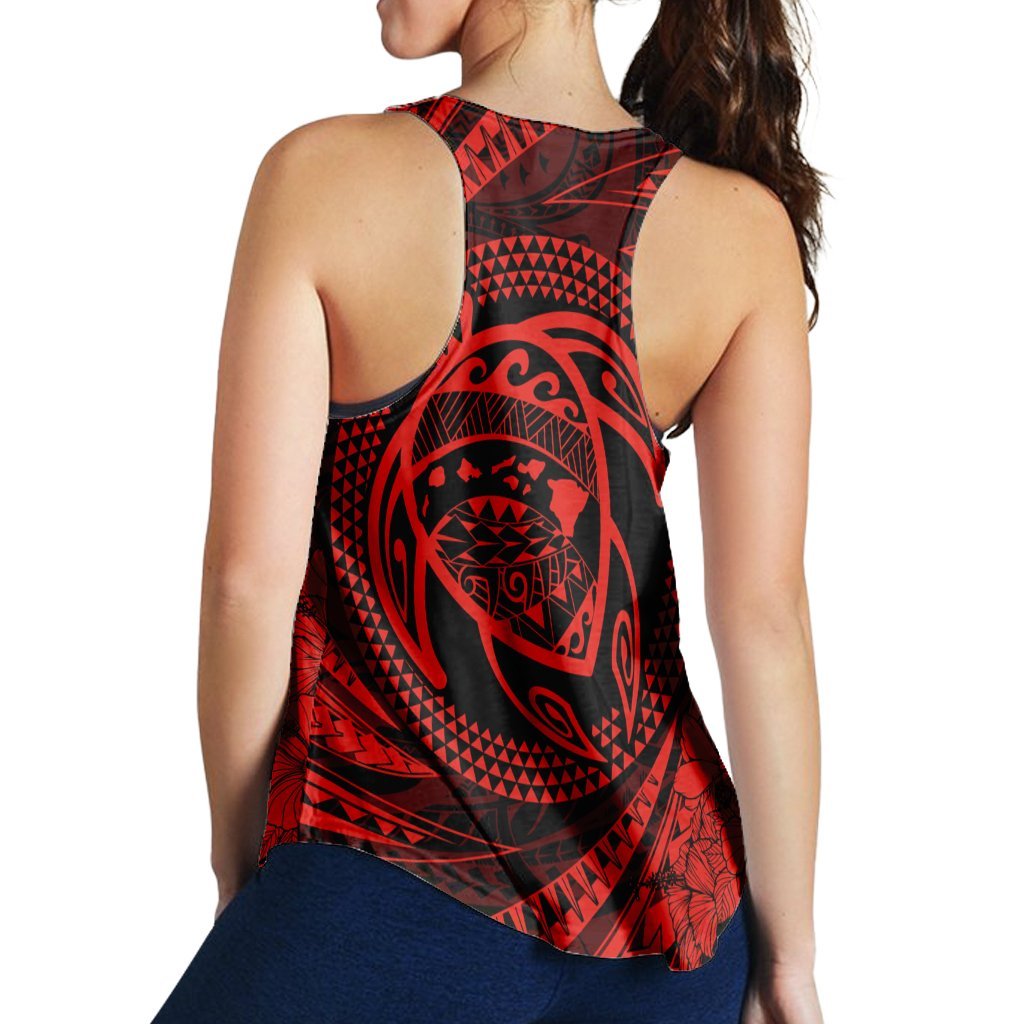 Hawaiian Kanaka Honu Hibiscus Tornando Polynesian Red Racerback Tank - AH - Polynesian Pride