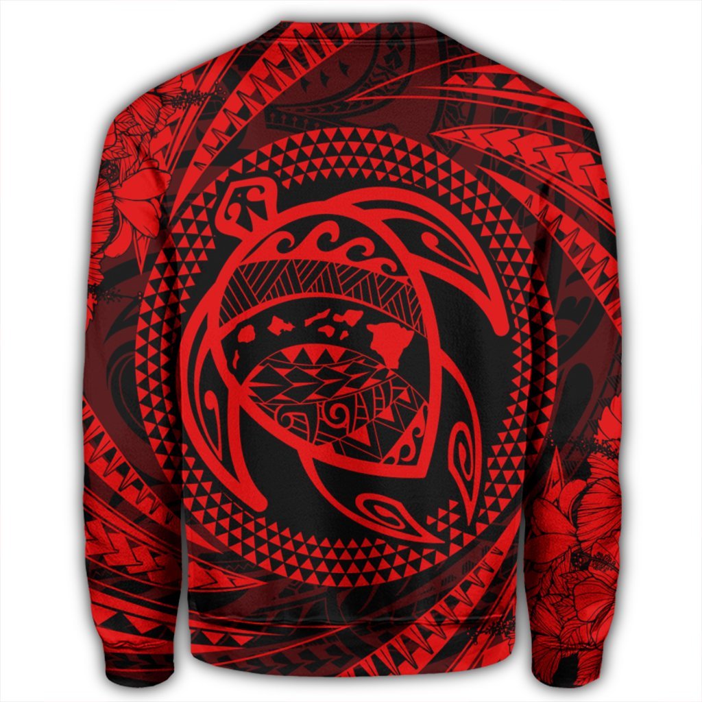Hawaiian Kanaka Honu Hibiscus Tornando Polynesian Red Sweatshirt - AH - Polynesian Pride
