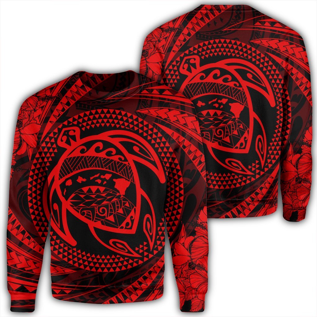 Hawaiian Kanaka Honu Hibiscus Tornando Polynesian Red Sweatshirt - AH Unisex Black - Polynesian Pride