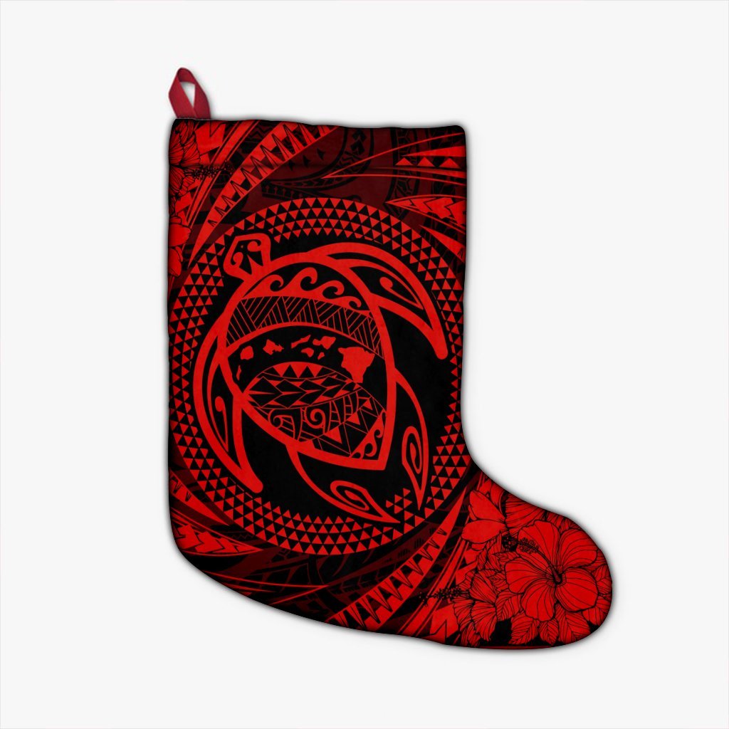 Hawaiian Kanaka Honu Hibiscus Tornando Polynesian Red Christmas Stocking - AH Christmas Stocking 26 X 42 cm Black - Polynesian Pride