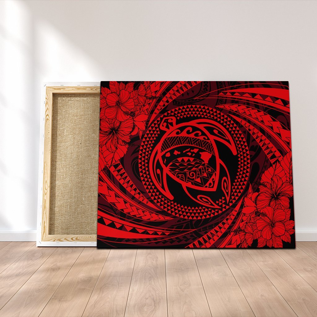 Hawaiian Kanaka Honu Hibiscus Tornando Polynesian Red Canvas - AH Canvas Poly-cotton - Polynesian Pride