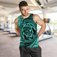 Hawaiian Kanaka Honu Hibiscus Tornando Polynesian Turquoise Tank Top - AH - Polynesian Pride