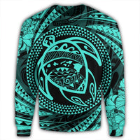 Hawaiian Kanaka Honu Hibiscus Tornando Polynesian Turquoise Sweatshirt - AH - Polynesian Pride
