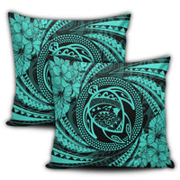 Hawaiian Kanaka Honu Hibiscus Tornando Polynesian Turquoise Pillow Covers - AH - Polynesian Pride