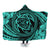 Hawaiian Kanaka Honu Hibiscus Tornando Polynesian Turquoise Hooded Blanket - AH Hooded Blanket White - Polynesian Pride