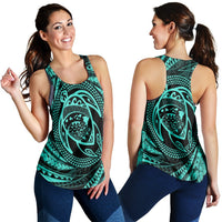 Hawaiian Kanaka Honu Hibiscus Tornando Polynesian Turquoise Racerback Tank - AH Black - Polynesian Pride