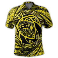 Hawaiian Kanaka Honu Hibiscus Tornando Polynesian Yellow Polo Shirt - Polynesian Pride