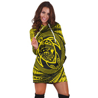 Hawaiian Kanaka Honu Hibiscus Tornando Polynesian Yellow Hoodie Dress - AH - Polynesian Pride