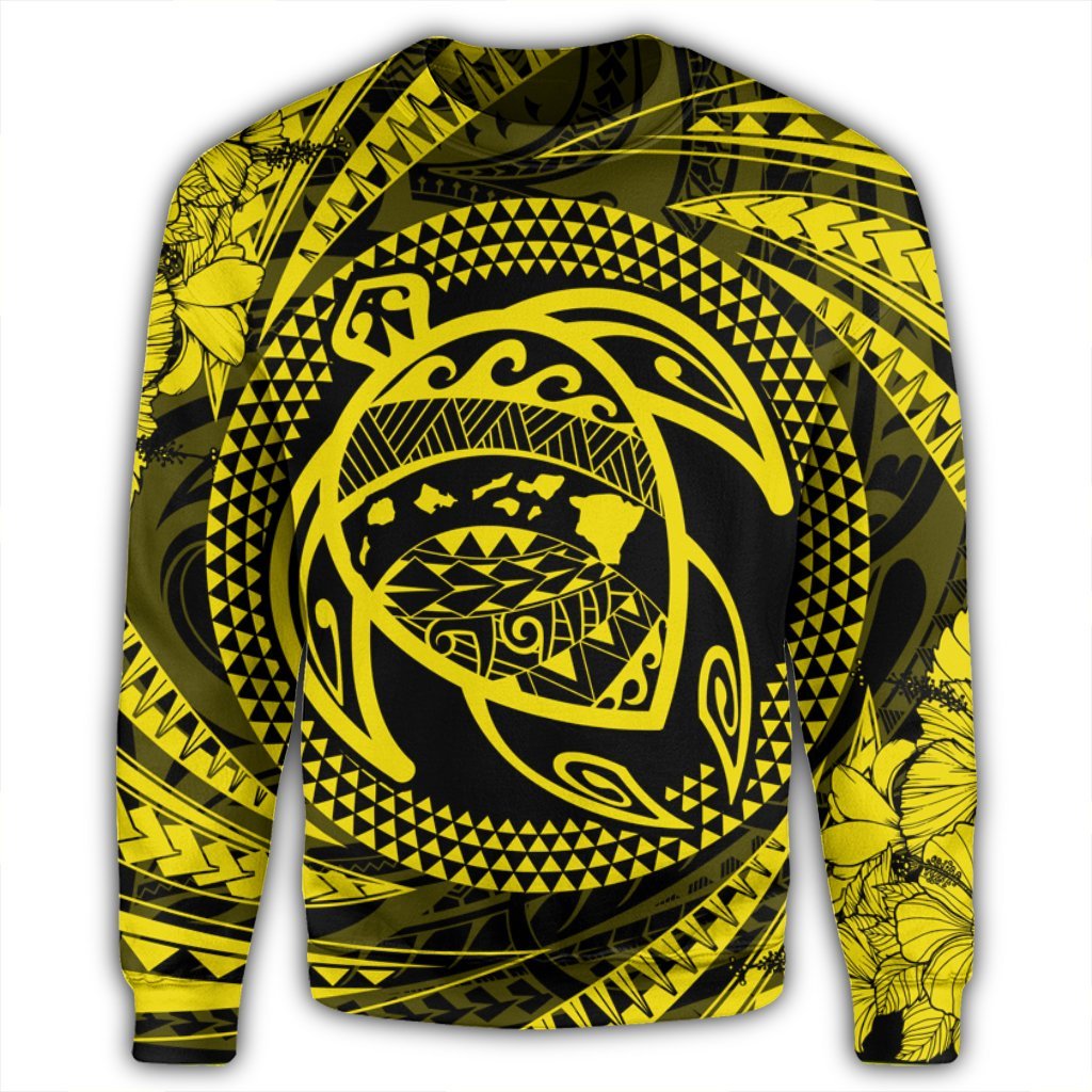 Hawaiian Kanaka Honu Hibiscus Tornando Polynesian Yellow Sweatshirt - AH - Polynesian Pride